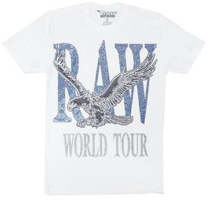 Raw World Tour Light Blue Bling Crew Neck Tee Shirt (White / Blue / Silver)(XL)